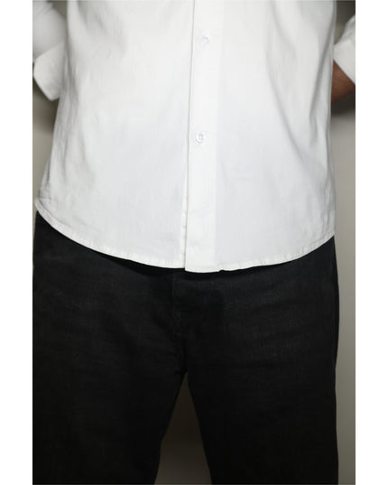 White Long-Sleeve shirt with Red Tulip Flower embroidery