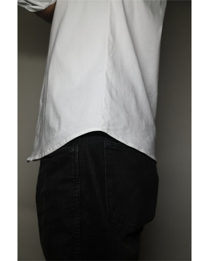 White Long-Sleeve shirt with Red Tulip Flower embroidery