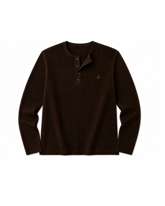Core Waffle Henley-SEPIA
