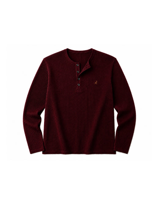 Core Waffle Henley-MAROON