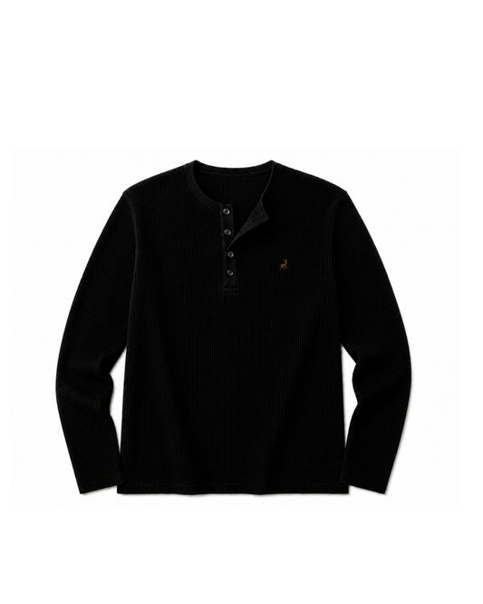 Core Waffle henley-BLACK