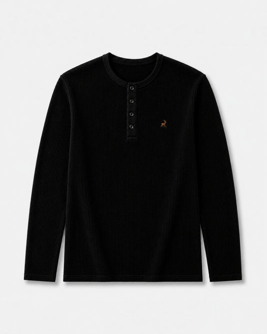 Core Waffle henley-BLACK