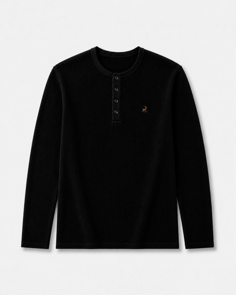 Core Waffle henley-BLACK