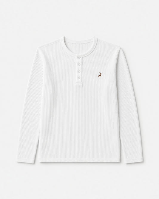 Core Waffle henley-WHITE