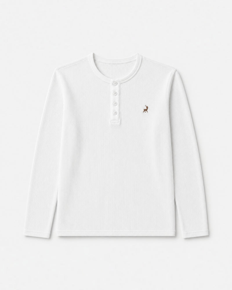 Core Waffle henley-WHITE