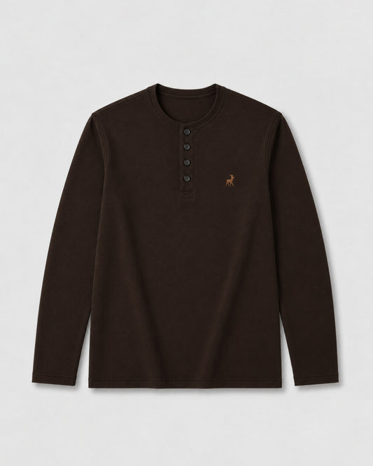 220GSM Pure Cotten Henley-SEPIA
