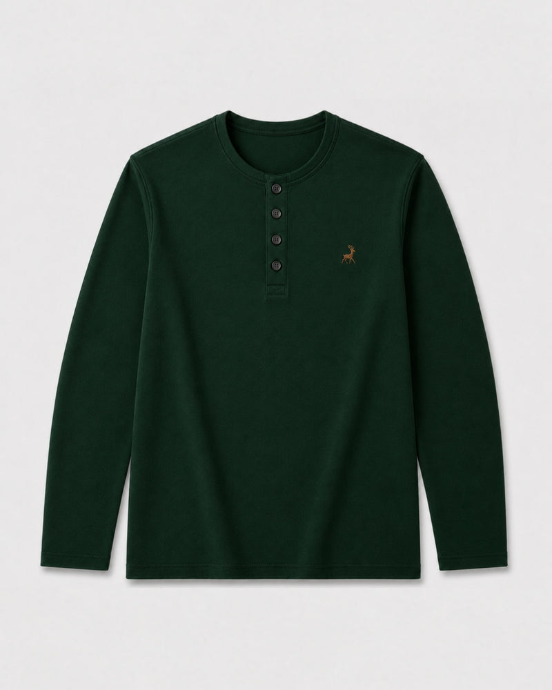 220GSM PURE Cotten henley-GREEN