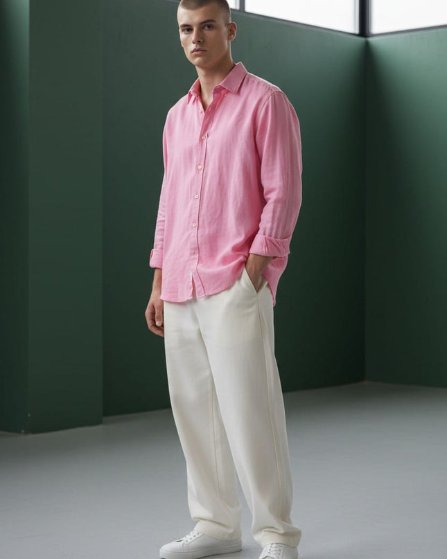 SOVNO Linen Shirt in Rose Pink