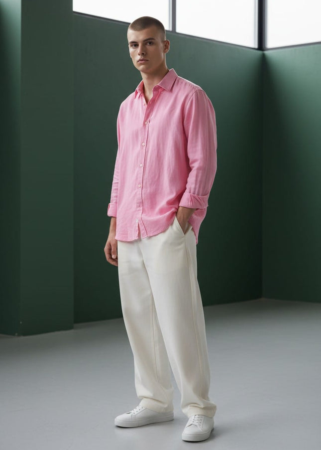 SOVNO Linen Shirt in Rose Pink